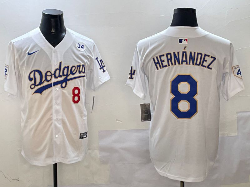 Men Los Angeles Dodgers #8 Hernandez White Gold Game 2025 Nike MLB Jersey style 3133->los angeles dodgers->MLB Jersey